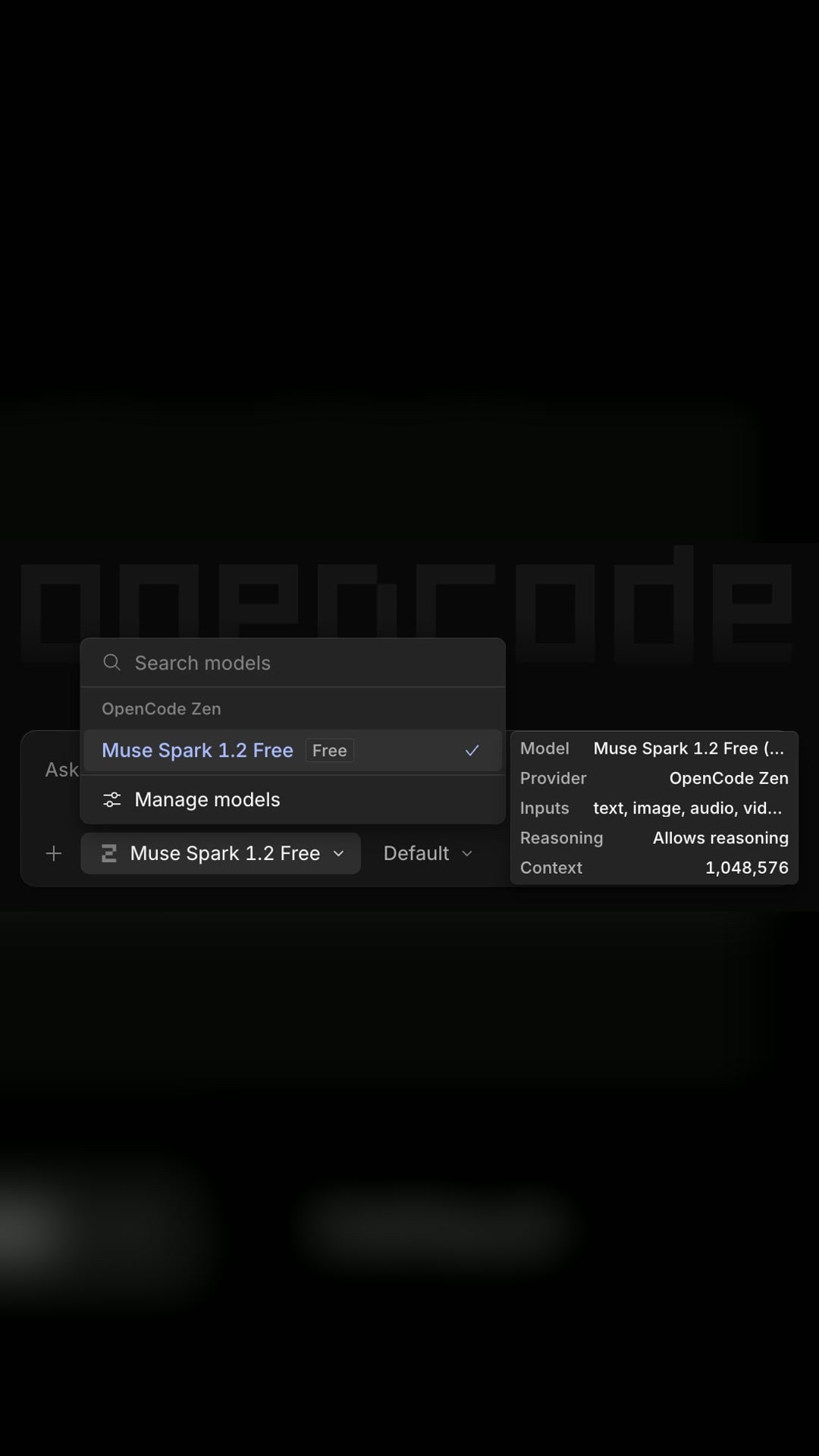 ⚡️ Muse Spark 1.2 is now free on OpenCode