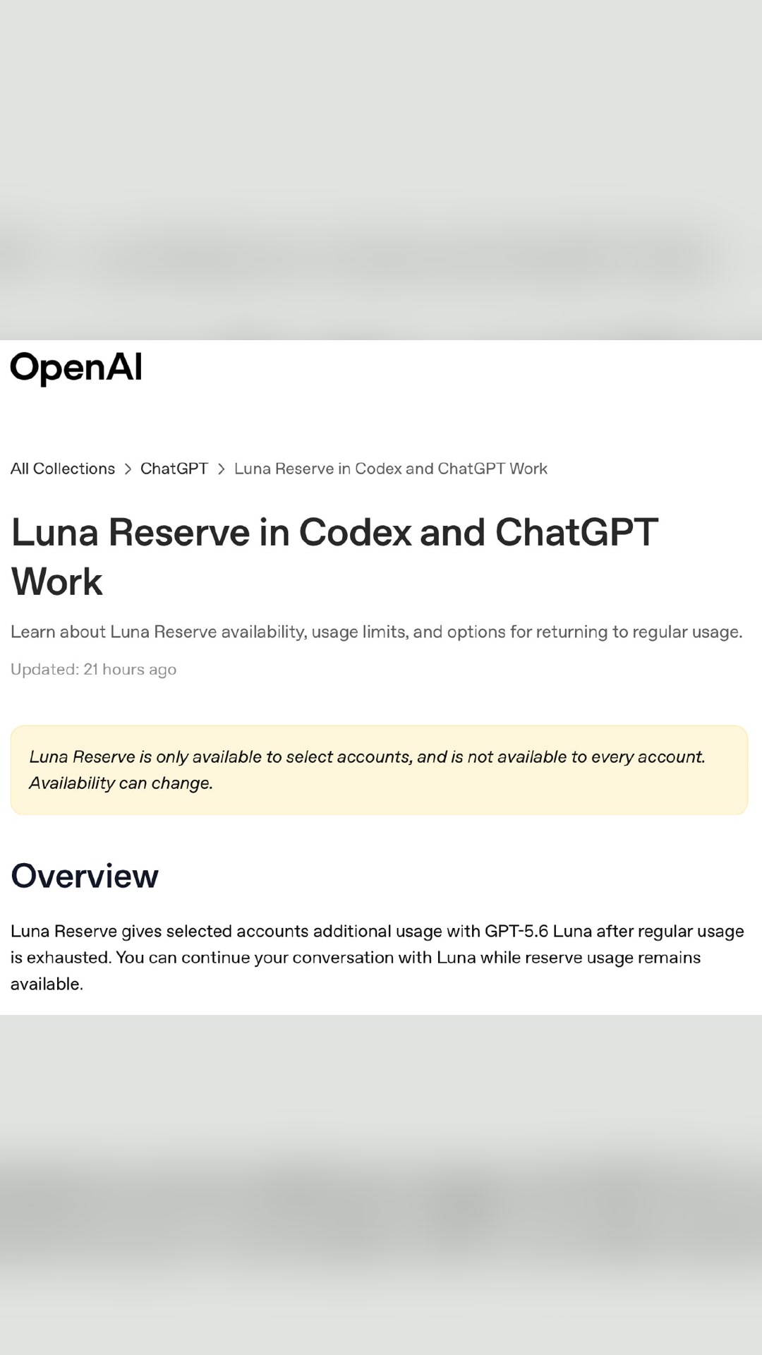 ⚡️ OpenAI added Luna Reserve after you hit your usage limits